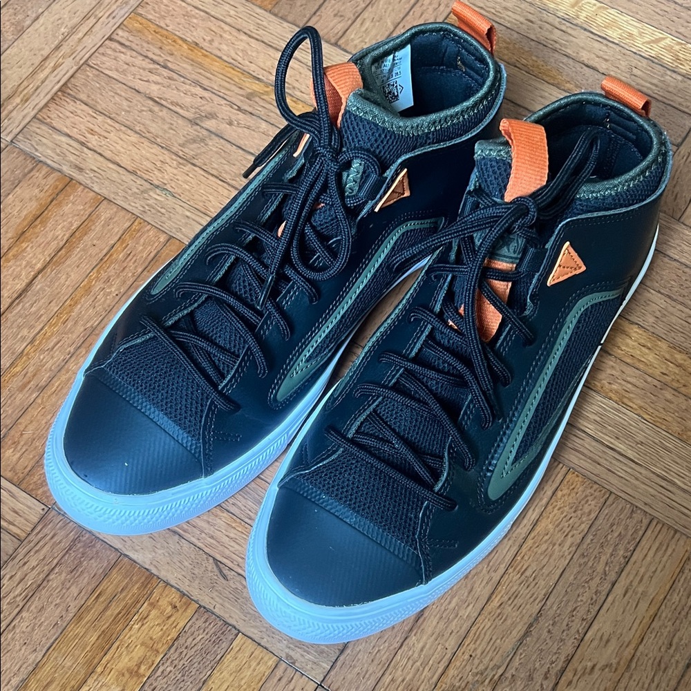 Stylish Black and Orange Men's High-Top Converse